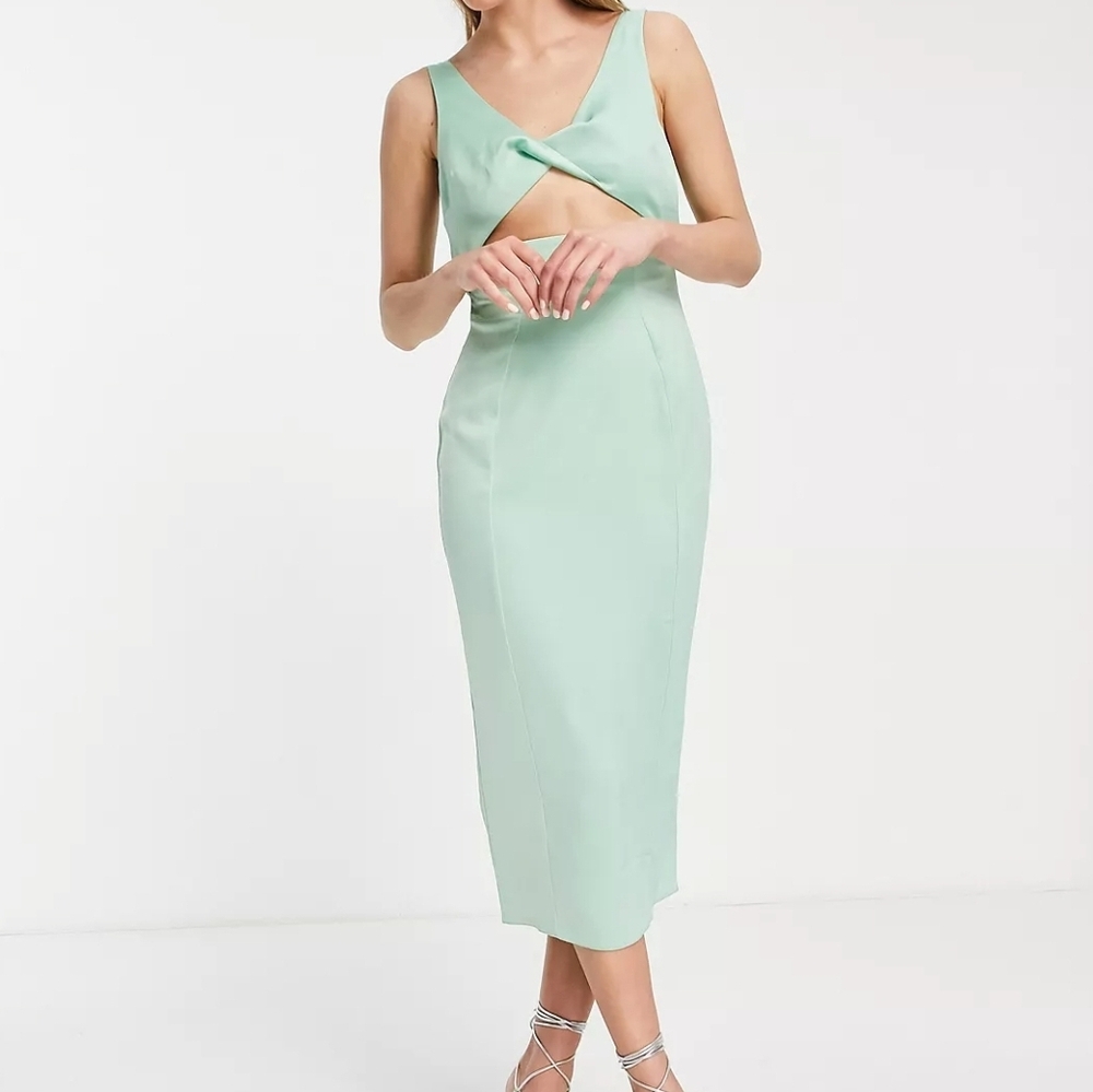  ASOS DESIGN twist front keyhole midi dress in green US 12